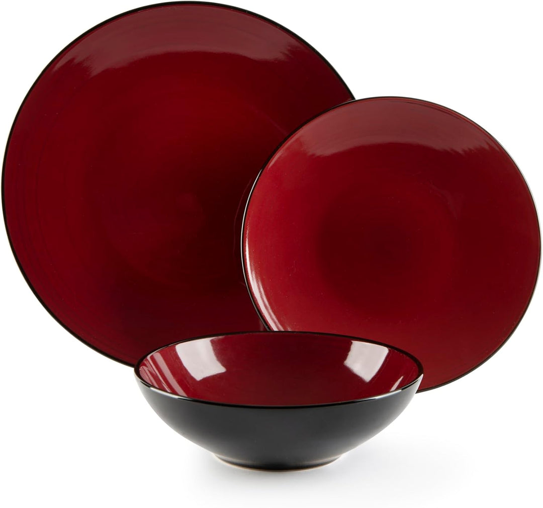 Excelsa Japan Tellerservice 18-teilig, Stoneware, Rot und Schwarz