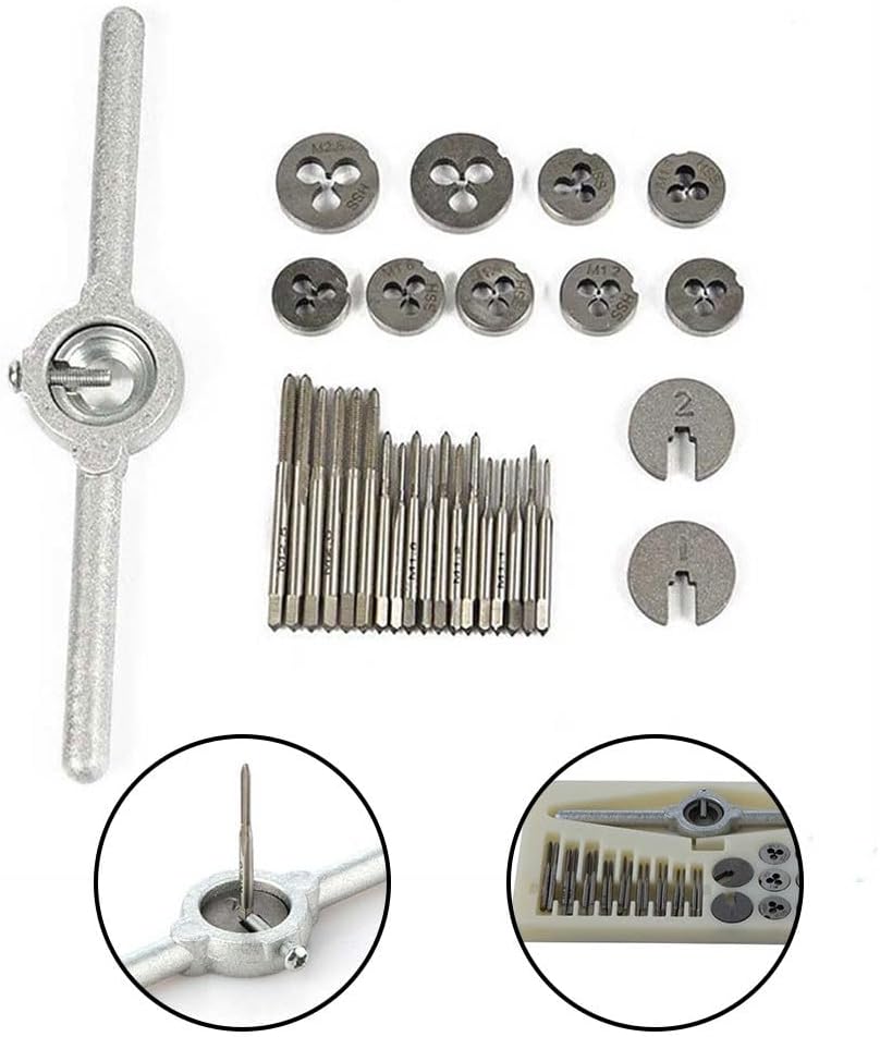 31PCS Gewindebohrer-Sets, M1.0-M2.5 Hochgeschwindigkeitsstahl Metrische Gewindebohrer und Schneideis