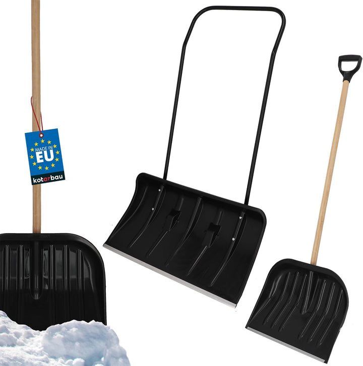 KOTARBAU® Satz Schneeschieber 80cm mit Rädern + Schneeschaufel 48 cm, Schneewanne mit Alu-Profilkant