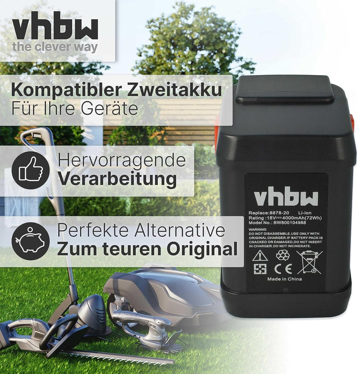 vhbw Akku 4000mAh kompatibel mit Gardena EasyCut 50-Li & Li-18/50, ErgoCut & HighCut 48-Li, AccuJet