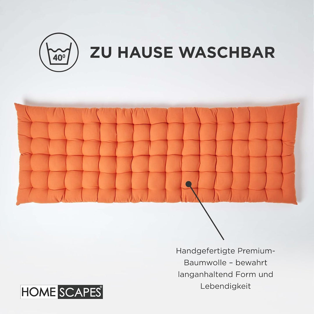 Homescapes 3-Sitzer Bankauflage, orange, Sitzkissen für Bänke und Gartenbänke mit Bezug aus 100% Bau