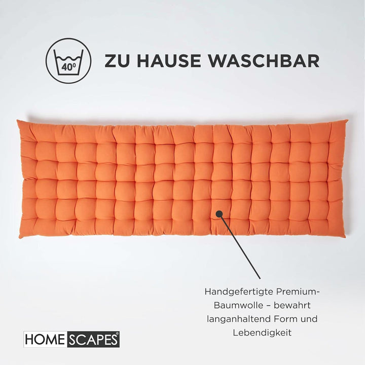 Homescapes 3-Sitzer Bankauflage, orange, Sitzkissen für Bänke und Gartenbänke mit Bezug aus 100% Bau