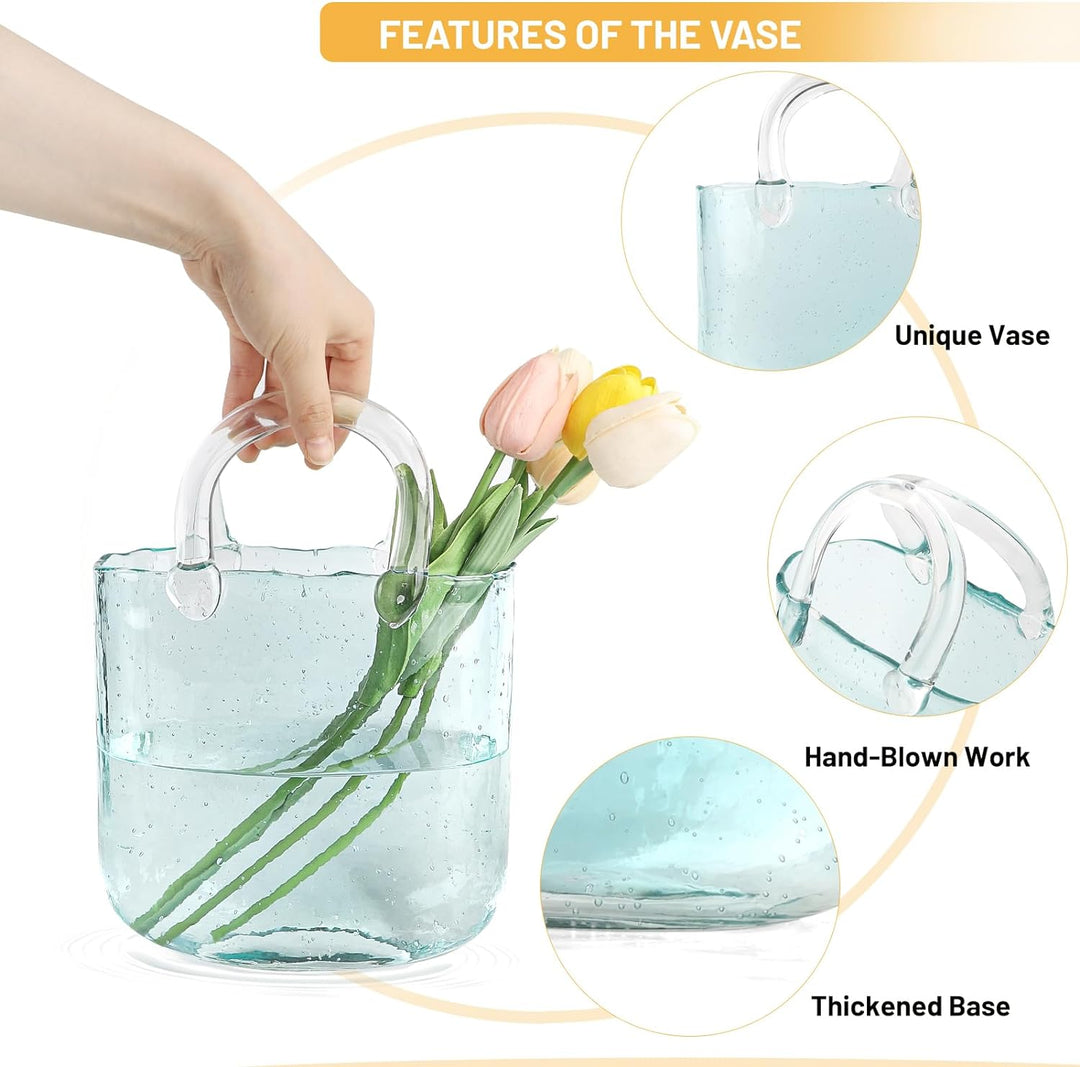 DBREAKS Glas Handtasche Vase, Tasche Glasvasen, Klare Handgemachte Vase, Kreative Bubble Handtasche