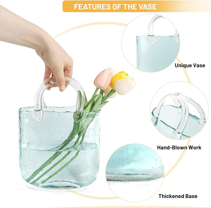 DBREAKS Glas Handtasche Vase, Tasche Glasvasen, Klare Handgemachte Vase, Kreative Bubble Handtasche