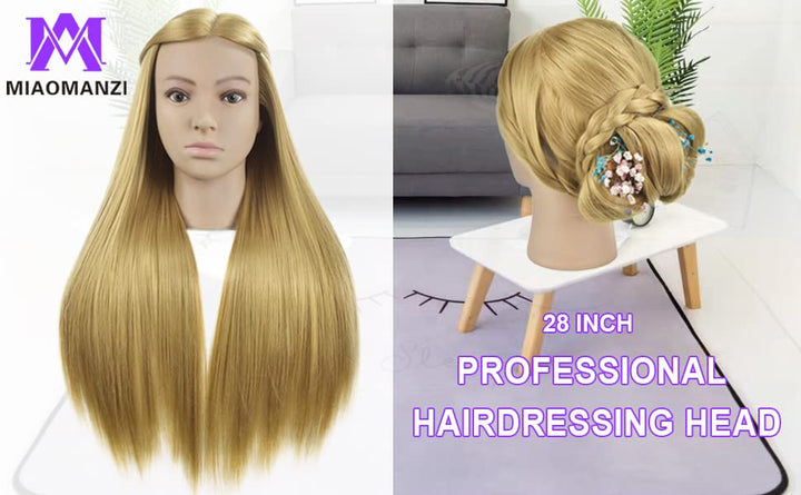 Übungskopf mit Kunsthaar, 71,1 cm, Profi-Übungskopf für Friseurpuppe, Kopf mit Tischklemme 06G-27, 0