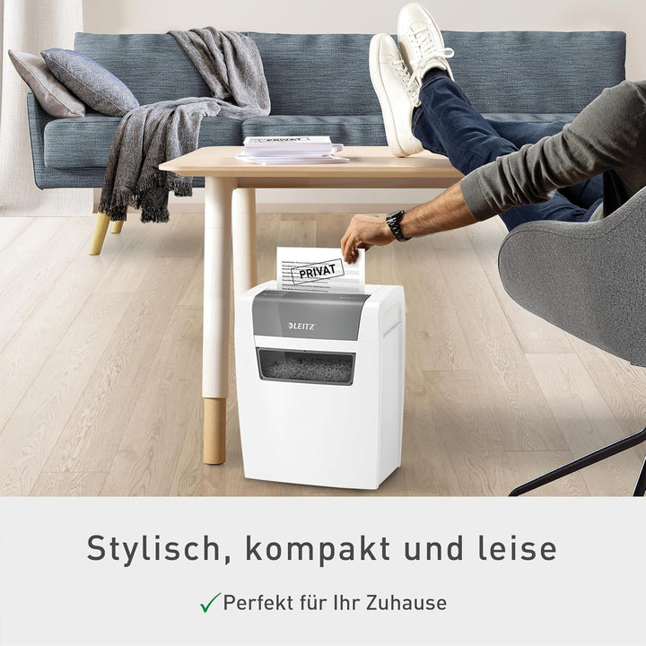Leitz IQ Home Partikelschnitt Aktenvernichter P4, 7-6 Blatt (70-80 g/m²), 15 Liter Abfallbehälter, L