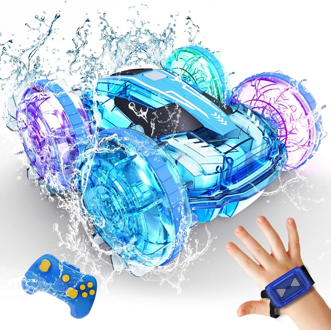 Tecnock 2024 Amphibisches Ferngesteuertes Auto Boot für Kinder, 4WD RC Stunt Auto mit Handsteuerung,