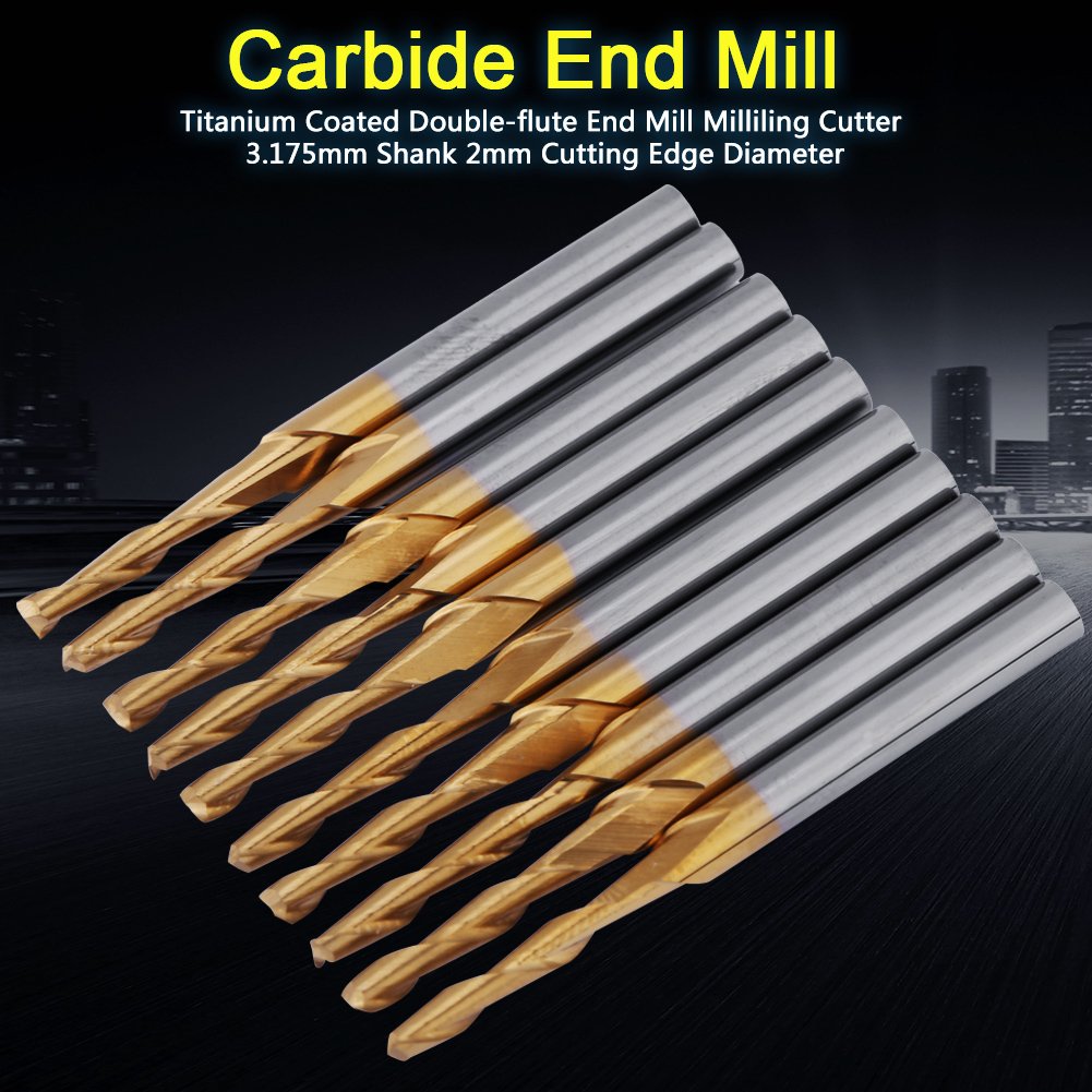 10 pcs Schaftfräser Hartmetall Coated Fräsbohrer Doppel-Fräser Fräserset 3.175mm Schaft 2mm Schneidk