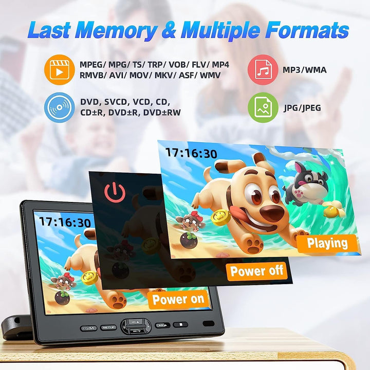 DESOBRY Auto DVD Player 10,5 Zoll 2 Monitore Kopfstütze 2 Kopfhörer HDMI Eingang AV Kabel, Kinder Fe