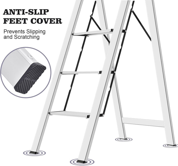 KINGRACK Stufenleiter, Trittleiter Stufen, Klapptrittleiter mit Handlauf, rutschfeste Haushaltsleite