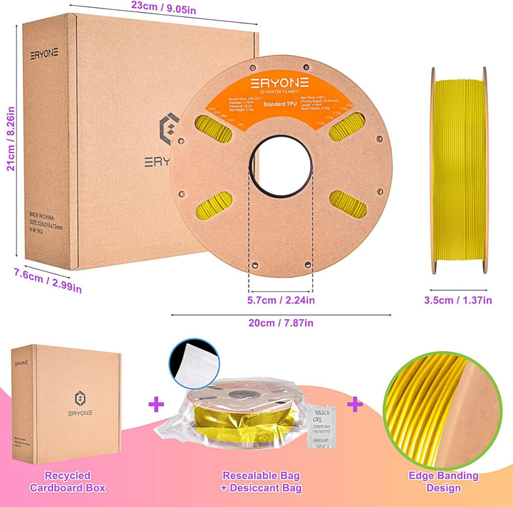 ERYONE TPU Filament 1.75mm, 3D Drucker Filament,Flexible TPU Filament, TPU 95A, Massgenauigkeit +/-