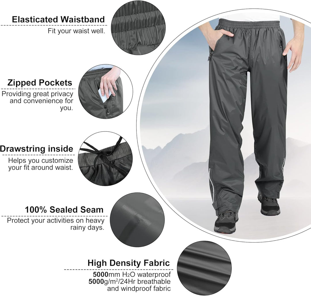 33,000ft wasserdichte Regenhose für Herren Leichte Regenhose Winddichte Outdoorhose zum Wandern Camp