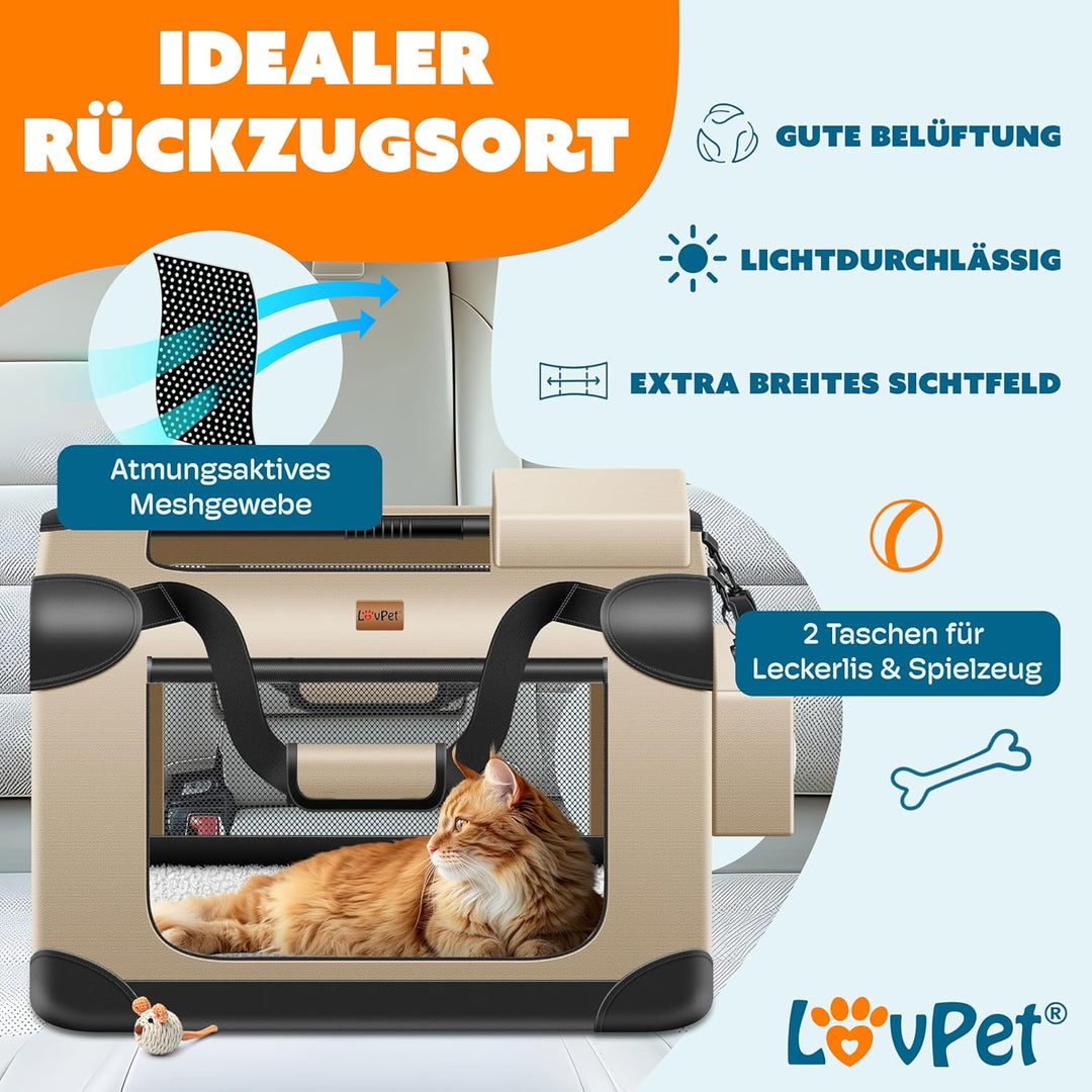 Lovpetยฎ Transportbox Hund Katze Transporttasche M 60x42x42cm | Hunde-Tragetasche Faltbare Katzentasc