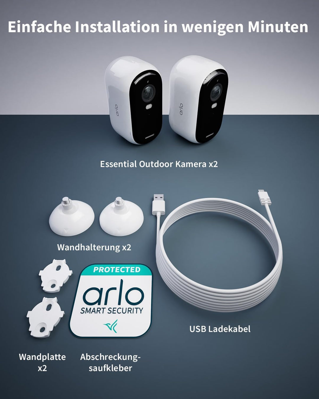 Arlo Essential 2 HD Akku Überwachungskamera Aussen WLAN, Kabellos, 1080p Video, Farbnachtsicht, Lich