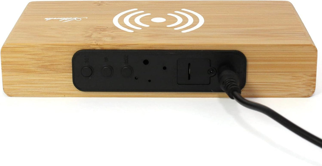 Atlanta Quarz-Wecker LED Anzeige mit Wireless Charging Induktiv Ladefunktion Bambus Gehäuse - 2603