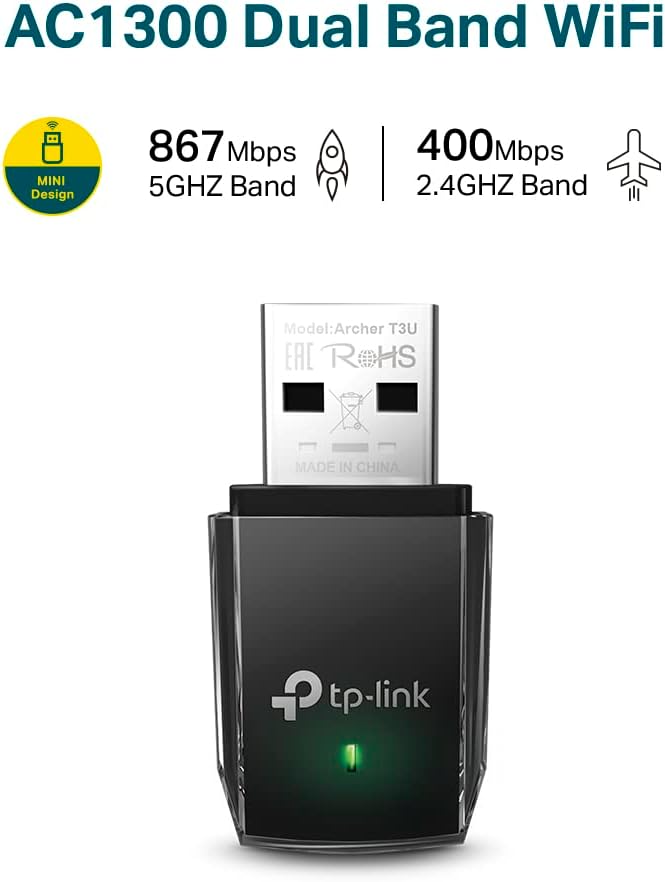TP-Link Archer T3U AC1300 USB WLAN Stick Adapter (bis zu 867 Mbit/s auf 5GHz und 400 Mbit/s auf 2,4G