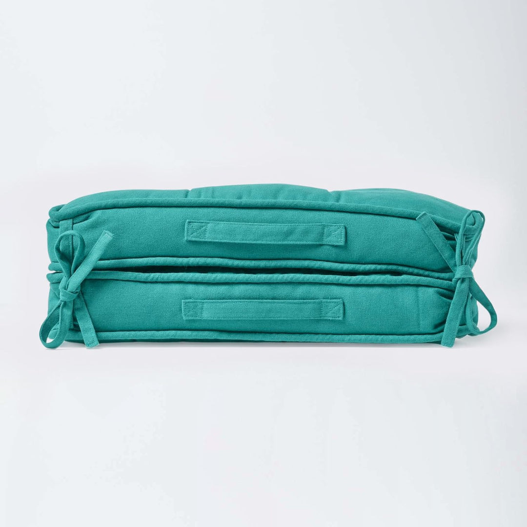 Homescapes Faltbares Reisekissen 50x50 cm türkis, Auto-Sitzkissen mit Rückenlehne, Klappsitzkissen f