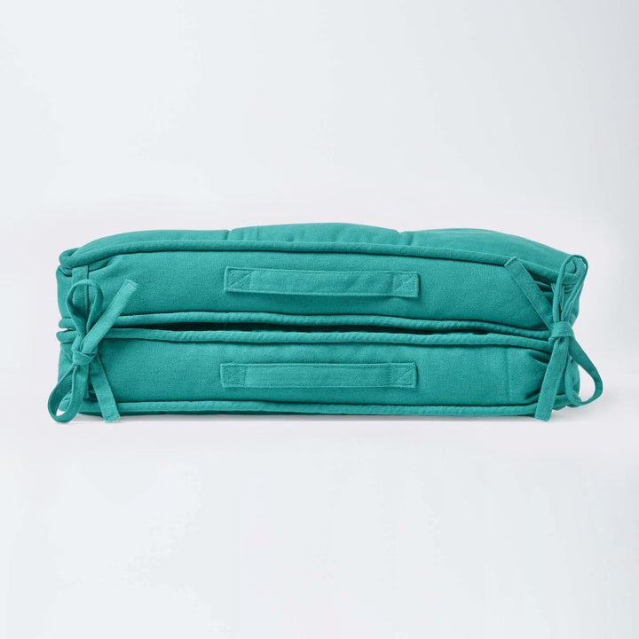 Homescapes Faltbares Reisekissen 50x50 cm türkis, Auto-Sitzkissen mit Rückenlehne, Klappsitzkissen f