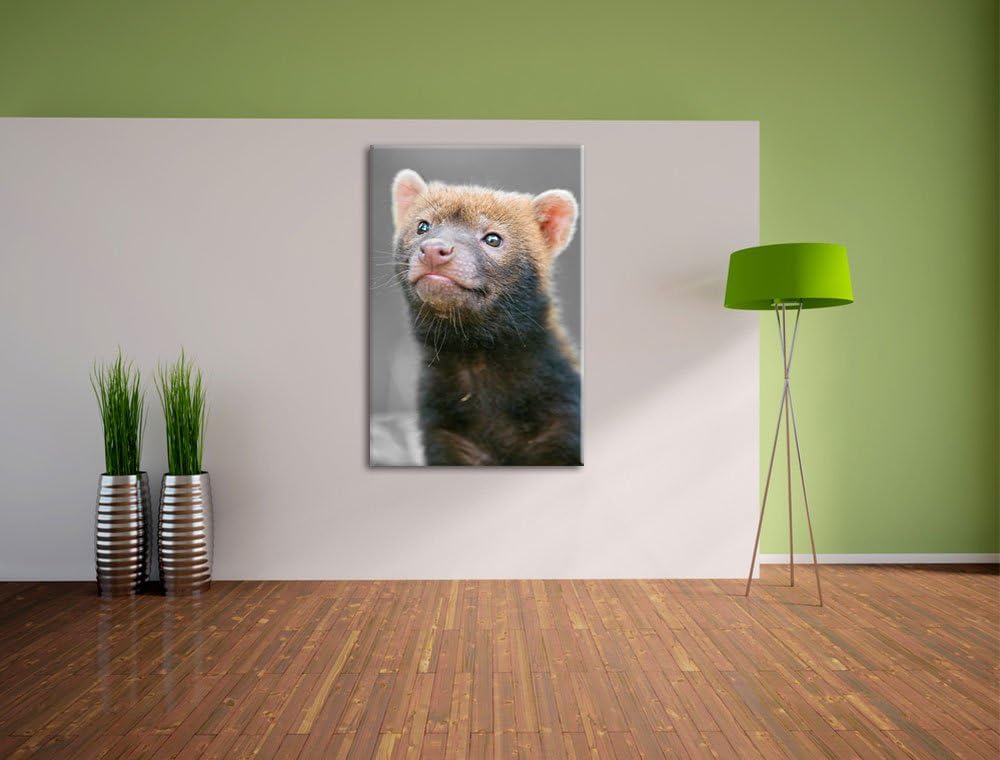 freches kleines Frettchen schwarz/weiss auf Leinwand, XXL riesige Bilder fertig gerahmt mit Keilrahm