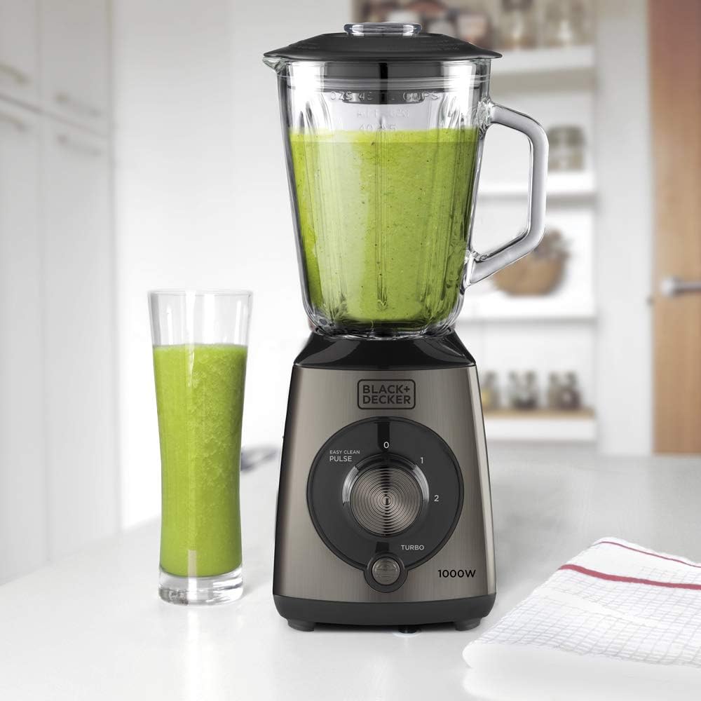 Black + Decker Standmixer, Puls-Funktion, Gefäss aus Kunststoff mit 1,5 l, 4-schneidige Edelstahlkli