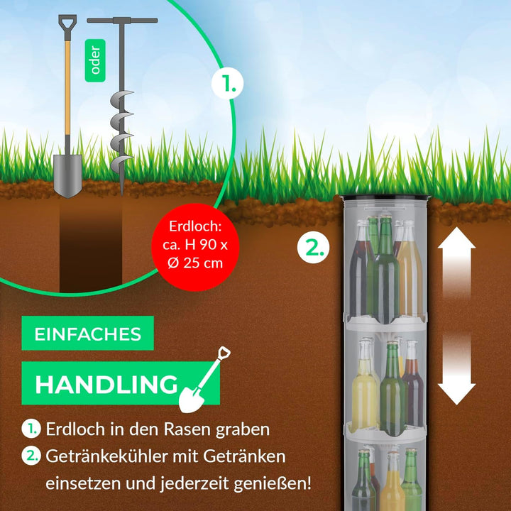 EASYmaxx Flaschenkühler Outdoor | Erdloch- Bierkühler, Camping Kühlschrank, Flaschenkühlschrank | bi