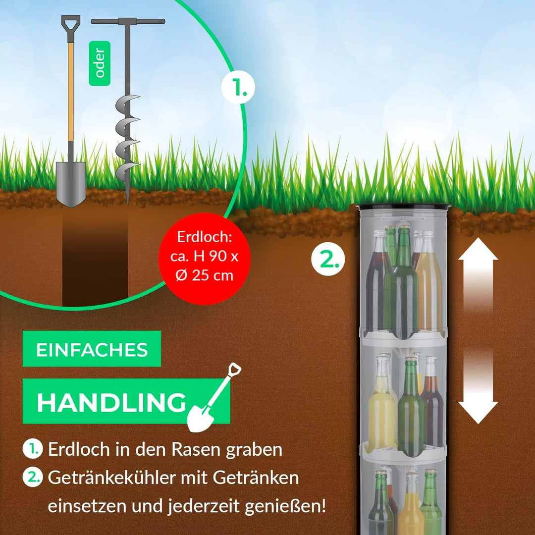 EASYmaxx Flaschenkühler Outdoor | Erdloch- Bierkühler, Camping Kühlschrank, Flaschenkühlschrank | bi