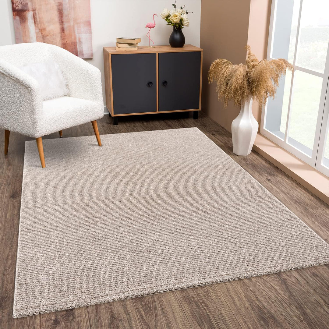 payé Teppich Wohnzimmer - Beige - 80x150cm - Meliert Muster - Einfarbig - Hoch Tief Effekt - Kurzflo