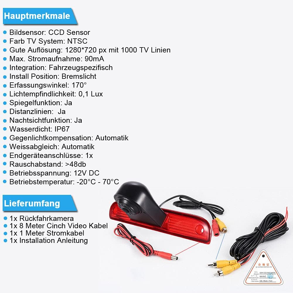 1280*720 Pixel Third 3rd Bremsleuchte Rückfahrkamera Bremslicht Rückansicht Wasserdicht replacement