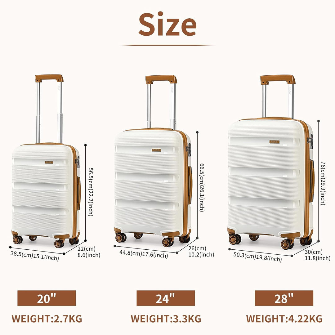 KONO Koffer Trolleys Klein Reisekoffer mit Rollen und TSA Schloss 3er Koffer Set Creme Weiss