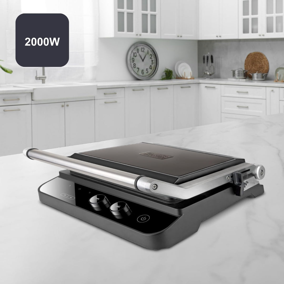 Black+Decker BXGR2000E - Kontaktgrill 2.000W 2-in-1: glatte Platten und Grill, Zubreiten von Fleisch
