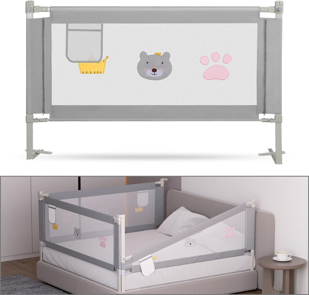 Tubiaz 150cm Bettgitter Rausfallschutz, Kinderbettgitter Höhenverstellbar 70-98cm, Bettschutzgitter