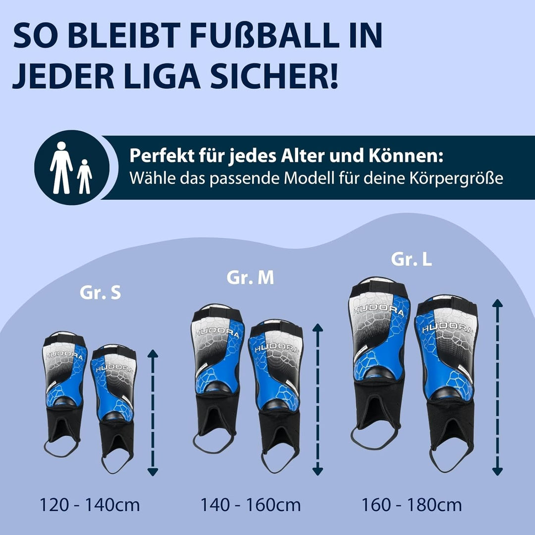 HUDORA Schienbeinschützer mit Knöchelschutz - Bequeme Schienbeinschoner mit Schaumstoff - Fussball S