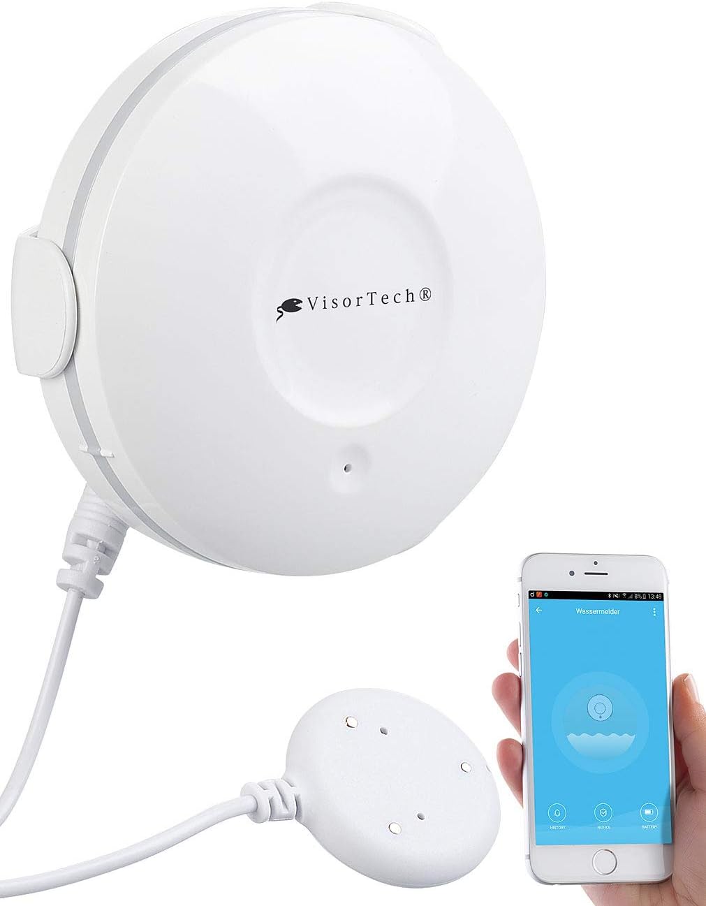 VisorTech Wassersensor: WLAN-Wassermelder, externer Sensor, App, bis 8 Jahre Batterie-Laufzeit (Wass