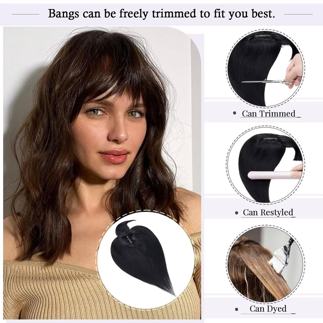 TESS Hair Topper Echthaar Schwarz, 7x13cm Basis Toupet Damen #1 Schwarz mit Pony Haartopper Echthaar