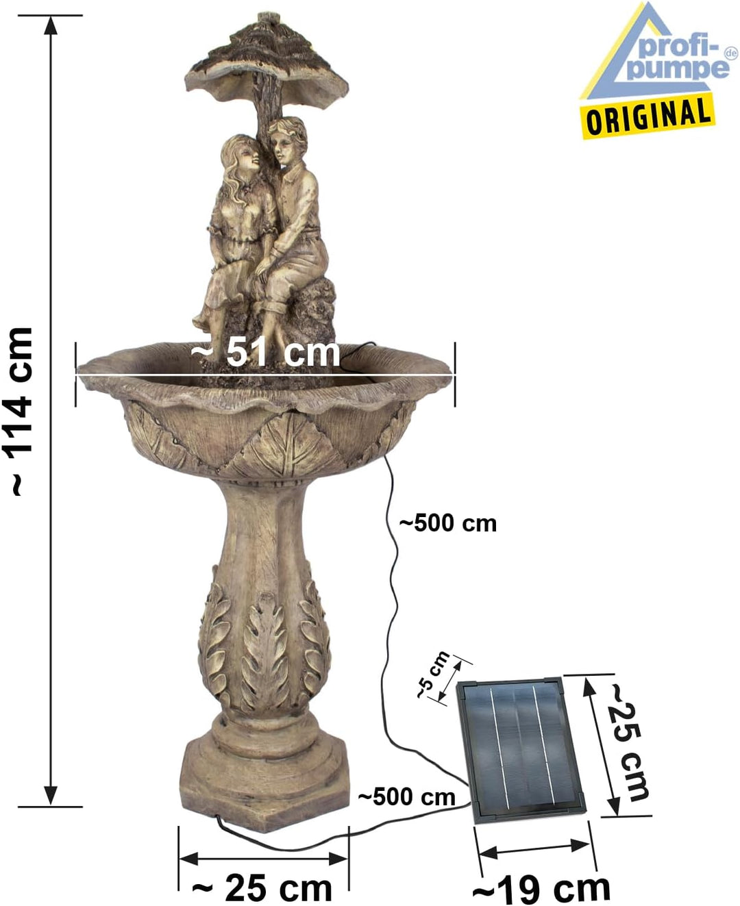 Solar Gartenbrunnen, Solarbrunnen, Zierbrunnen, Wasserfall für Garten Terrasse Balkon Wasserbrunnen