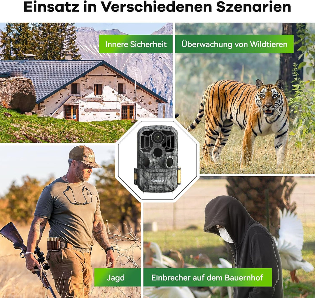 DEATTI Wildkamera mit Handyübertragung APP, 4K 48MP HD WLAN Bluetooth Wildkamera mit Bewegungsmelder