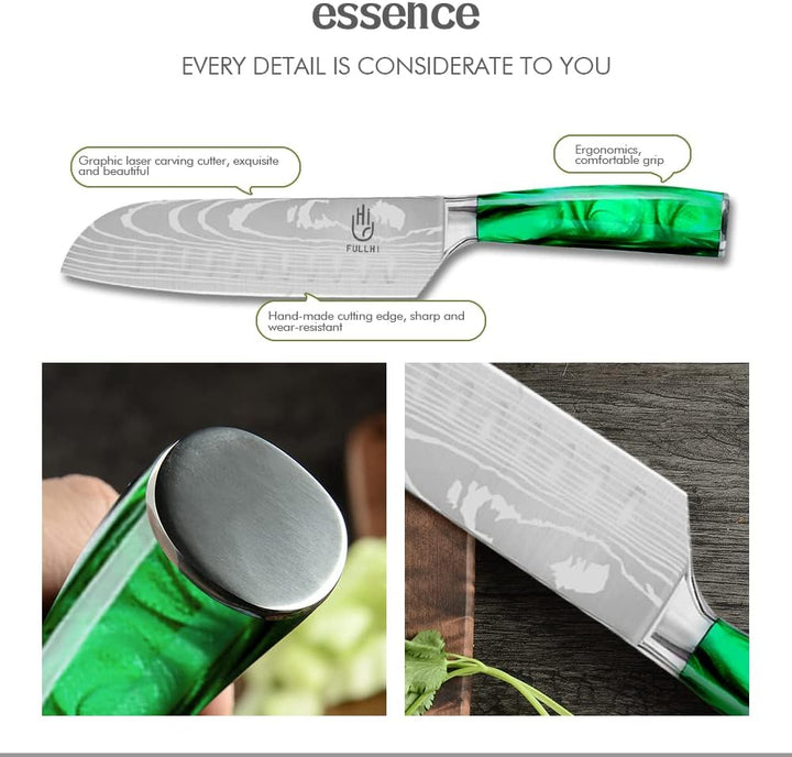 FULLHI Messer Set, 14pcs japanisches Messer Set, Mehrfarbige Premium deutsche Edelstahl Küchenmesser