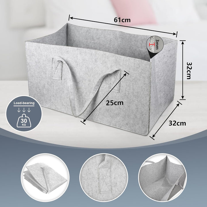 EFUTURETIME 2 Stück Filztaschen, 61*32*32cm, Filztasche Shopper Gross mit Henkel, Tasche aus Filz Fa