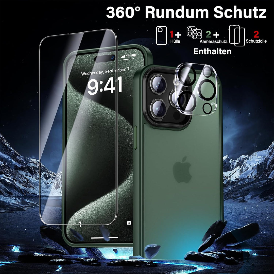 UniqueMe für iPhone 15 Pro Max Hülle, 5-in-1-Set Handyhülle für iPhone 15 Pro Max Case Rundumschutz