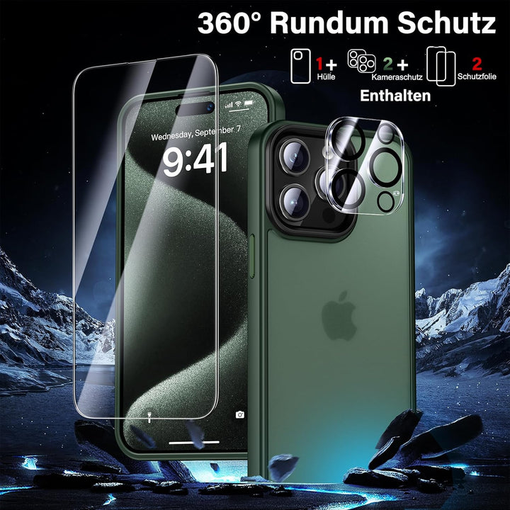 UniqueMe für iPhone 15 Pro Max Hülle, 5-in-1-Set Handyhülle für iPhone 15 Pro Max Case Rundumschutz