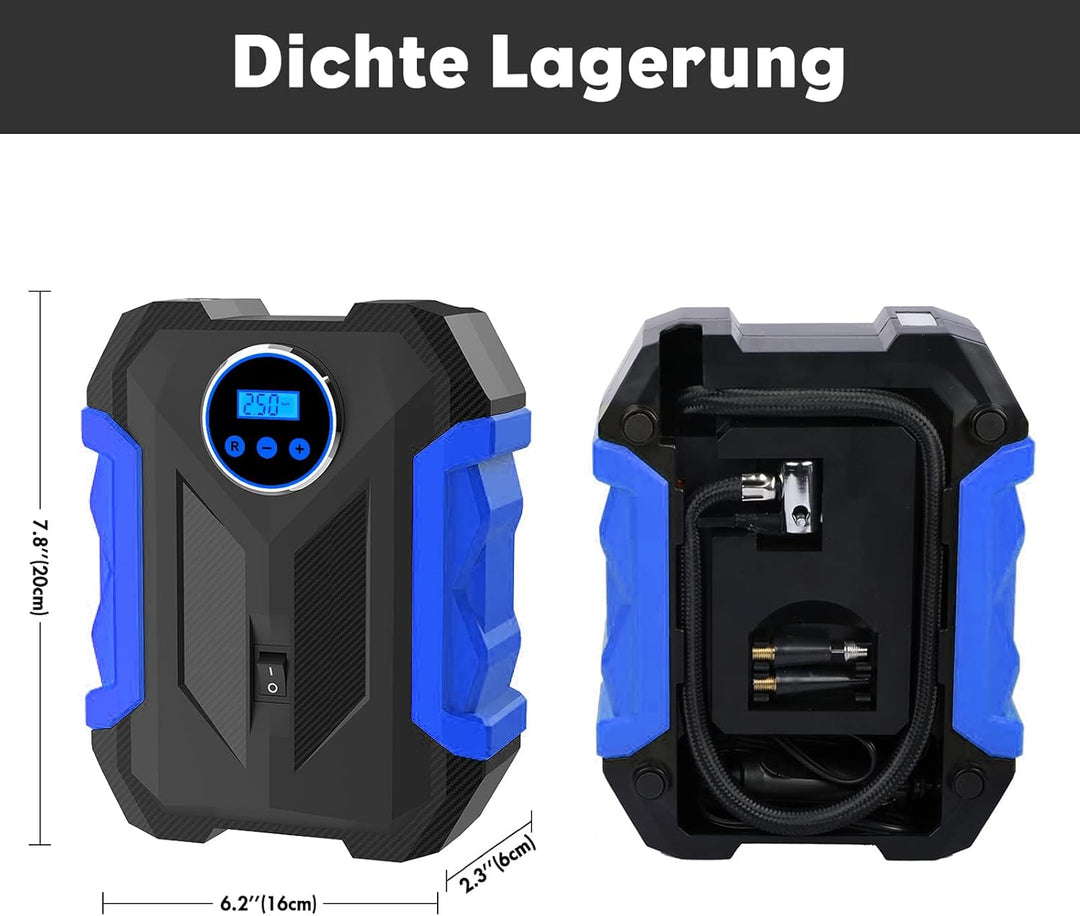 CARSUN Luftpumpe Auto,12V Mobiler Kompressor Auto,150PSI Autoreifen Pumpe mit Reifendruckmesser und