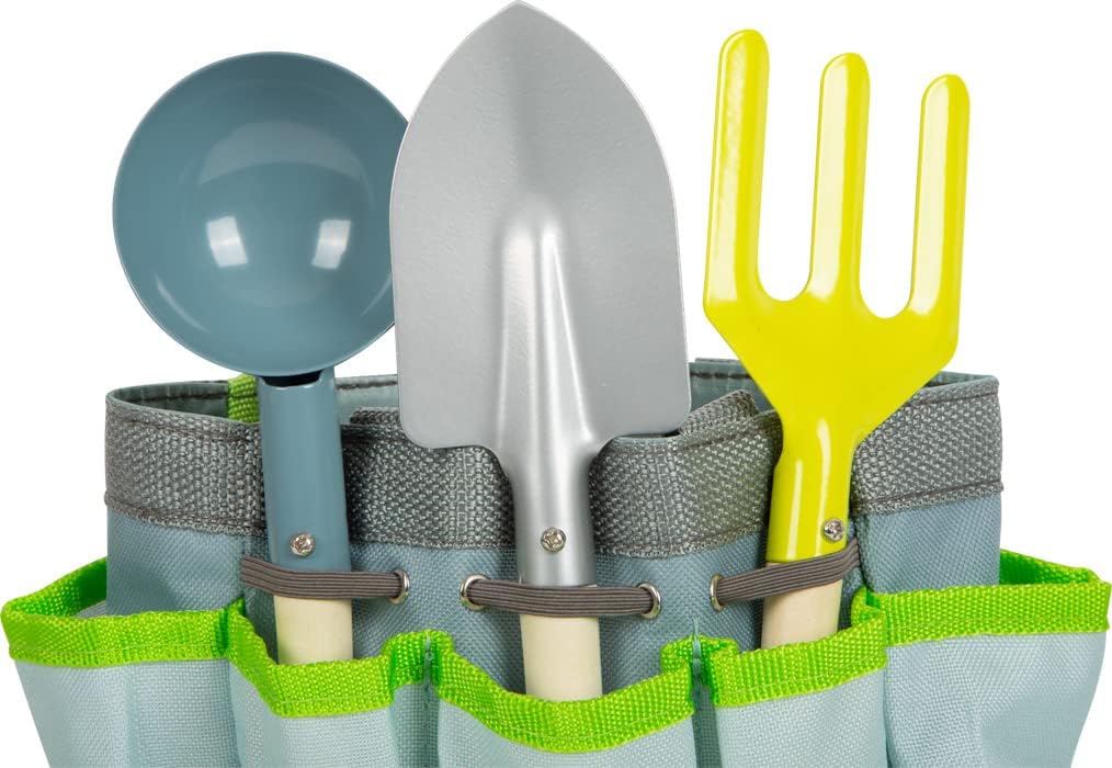 small foot Gartentasche mit Gartenwerkzeug aus Holz und Metall, Gartenspielzeug für Kinder ab 3 Jahr