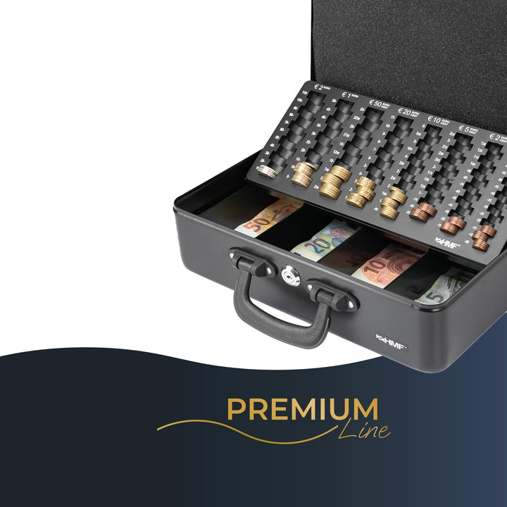 HMF 22037-02 Geldkassette Geldzählkassette 2 Tragegriffe, 36 x 25 x 11 cm, schwarz, Schwarz