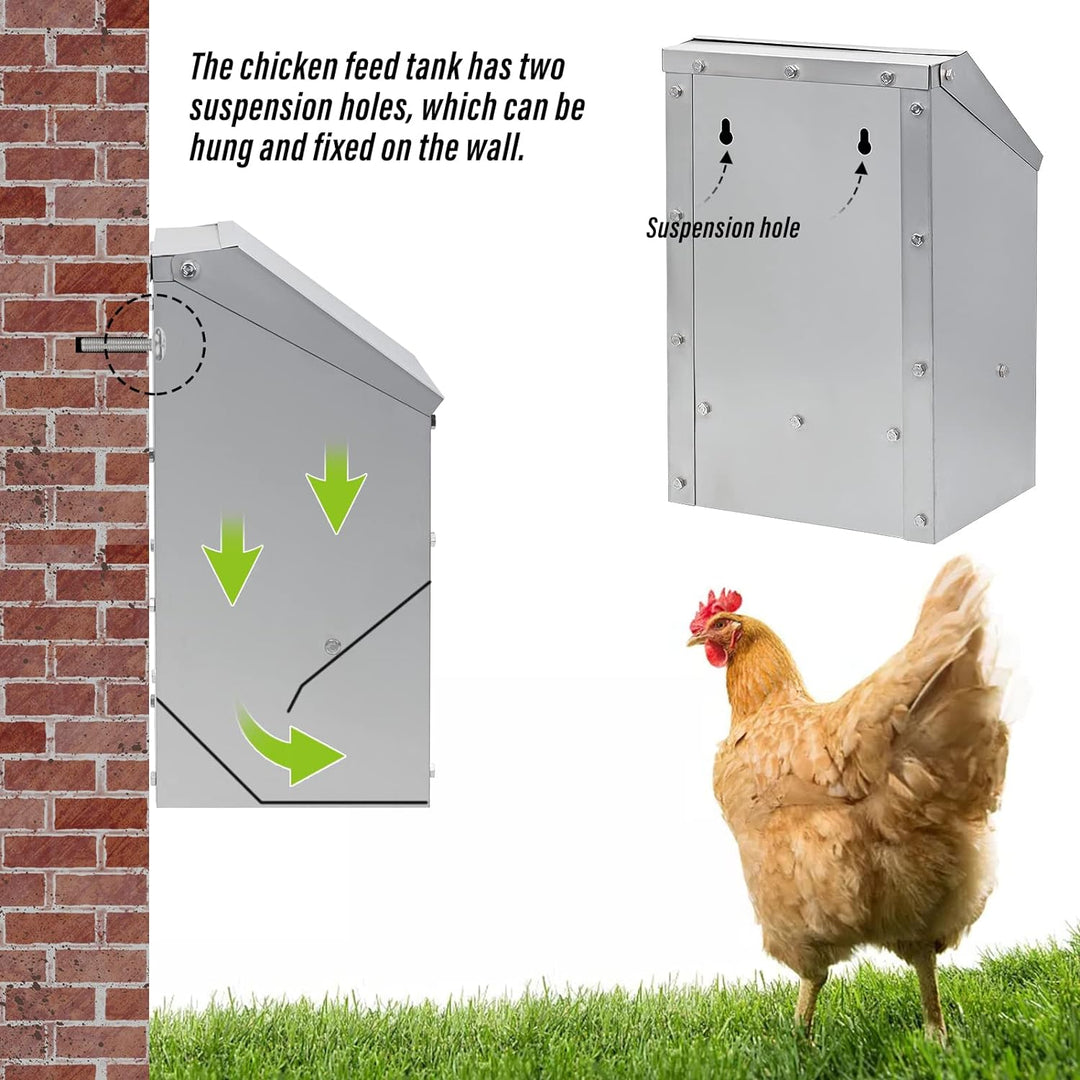 MUALROUS 4.5Kg Edelstahl Hühnerfutterspender Kein Abfall Automatischer Geflügelfutterspender mit Dec