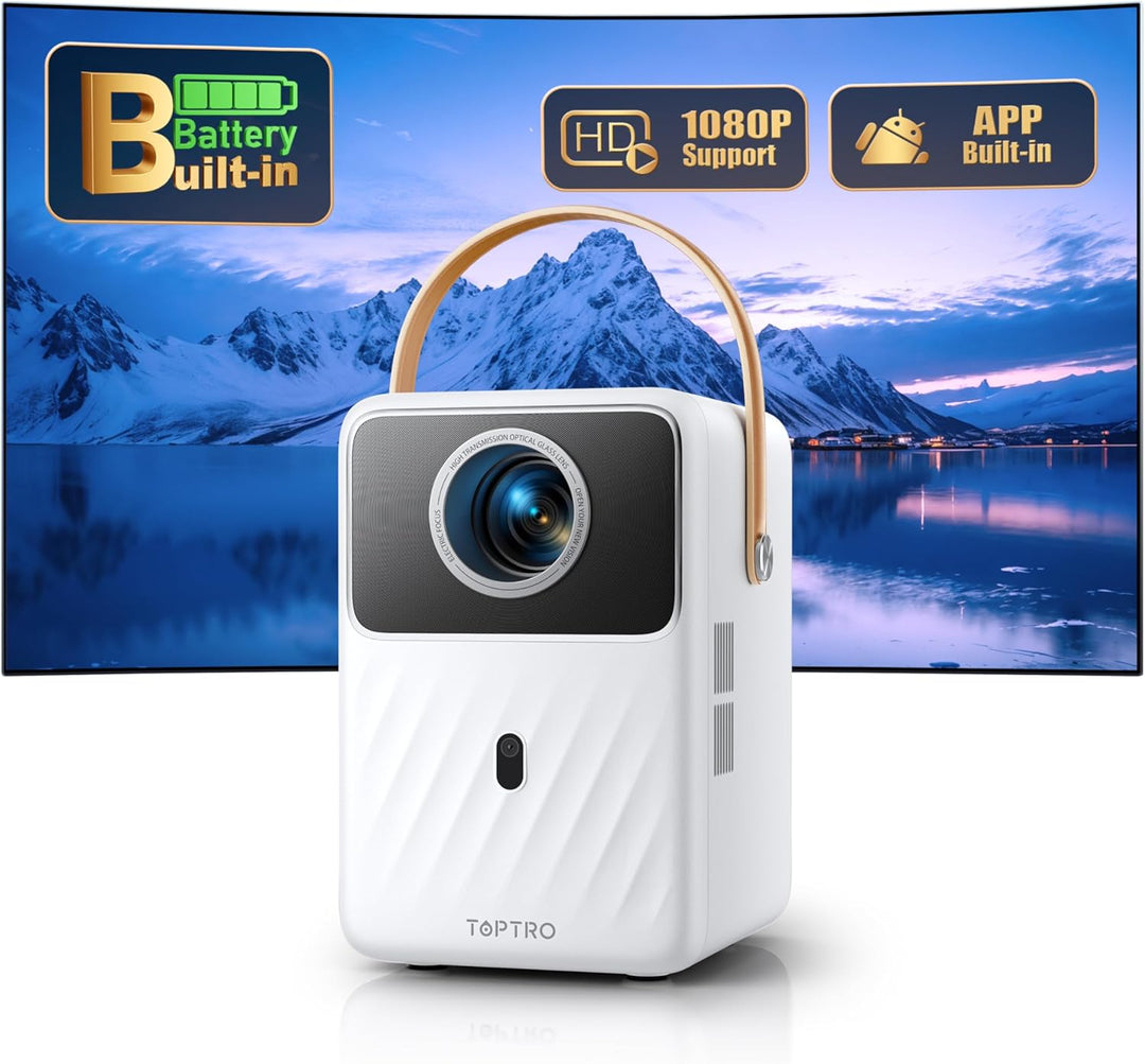 Mini Beamer【Eingebauter Akku & Andriod TV】 Toptro 1080P Full HD Beamer Heimkino mit Elektrischer Fok