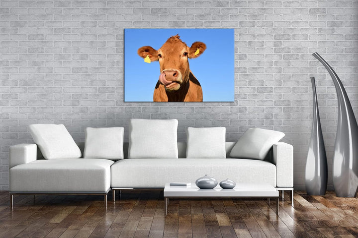 deyoli lustige Kuh Format:90x60 cm als Leinwandbild, Motiv fertig gerahmt auf Echtholzrahmen, Hochwe