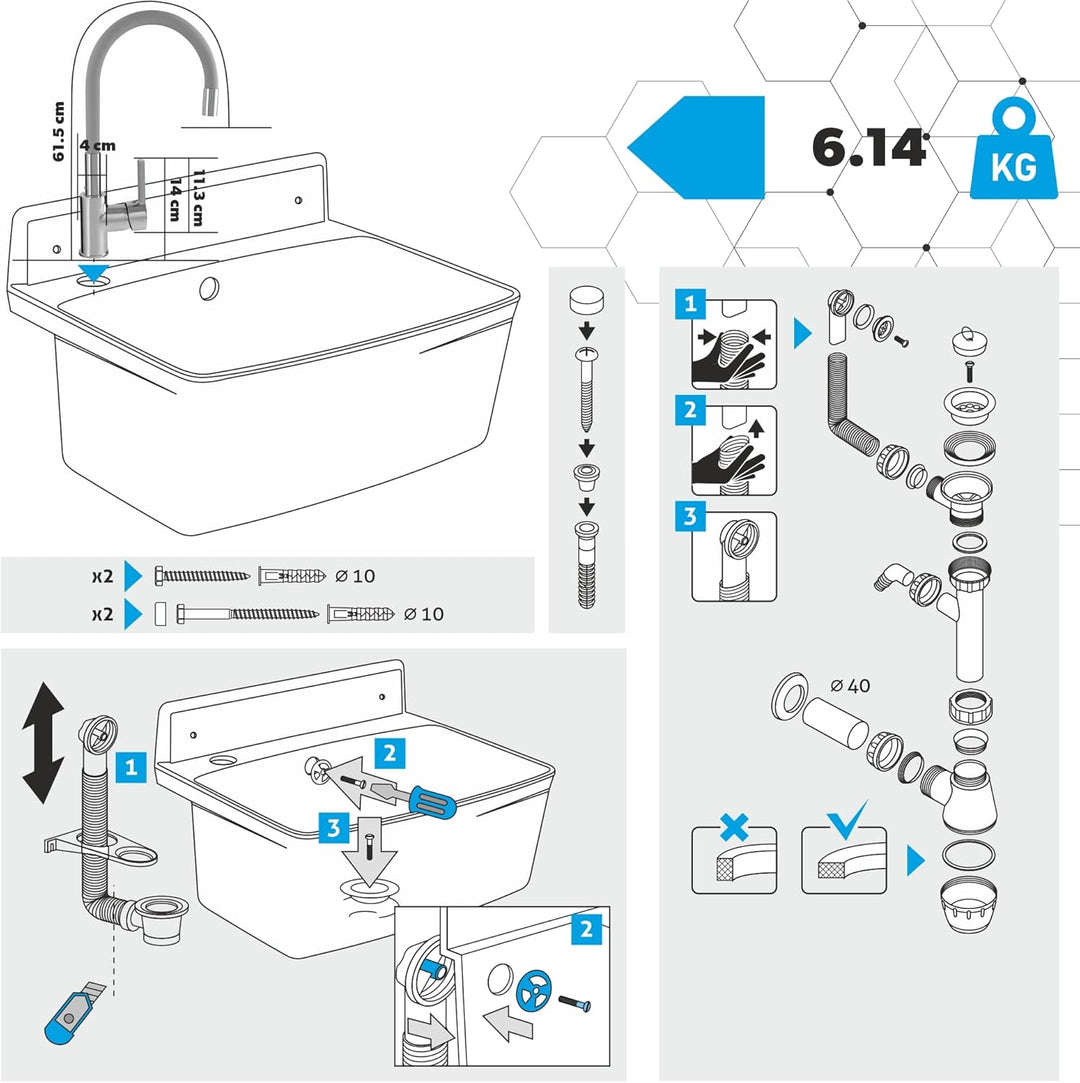 gospo Gartenwaschbecken, 55x42x22.5cm Haushaltsbecken aus hochqualitativem Polystyrol, Ausgussbecken