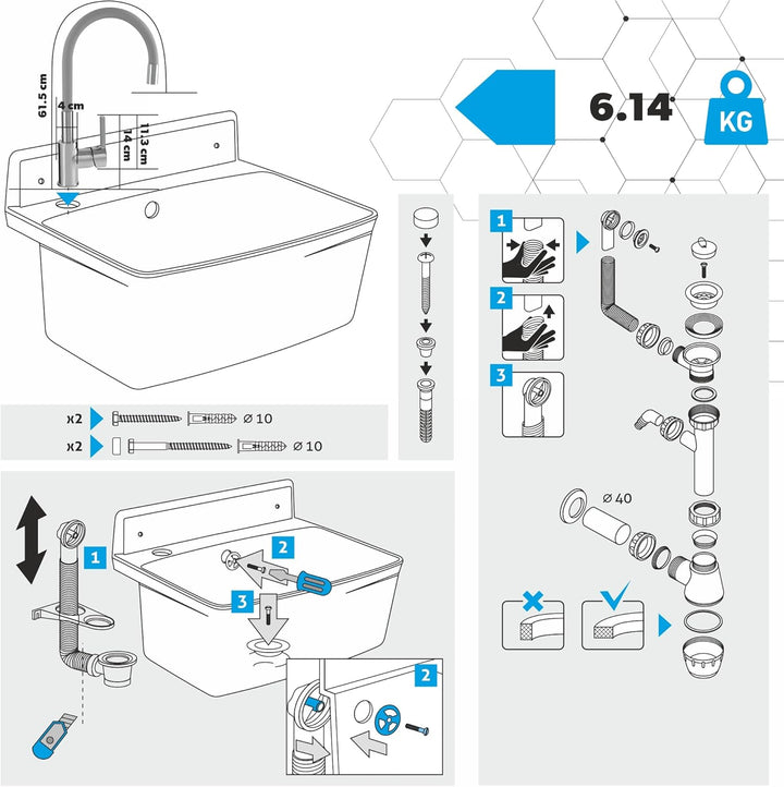 gospo Gartenwaschbecken, 55x42x22.5cm Haushaltsbecken aus hochqualitativem Polystyrol, Ausgussbecken