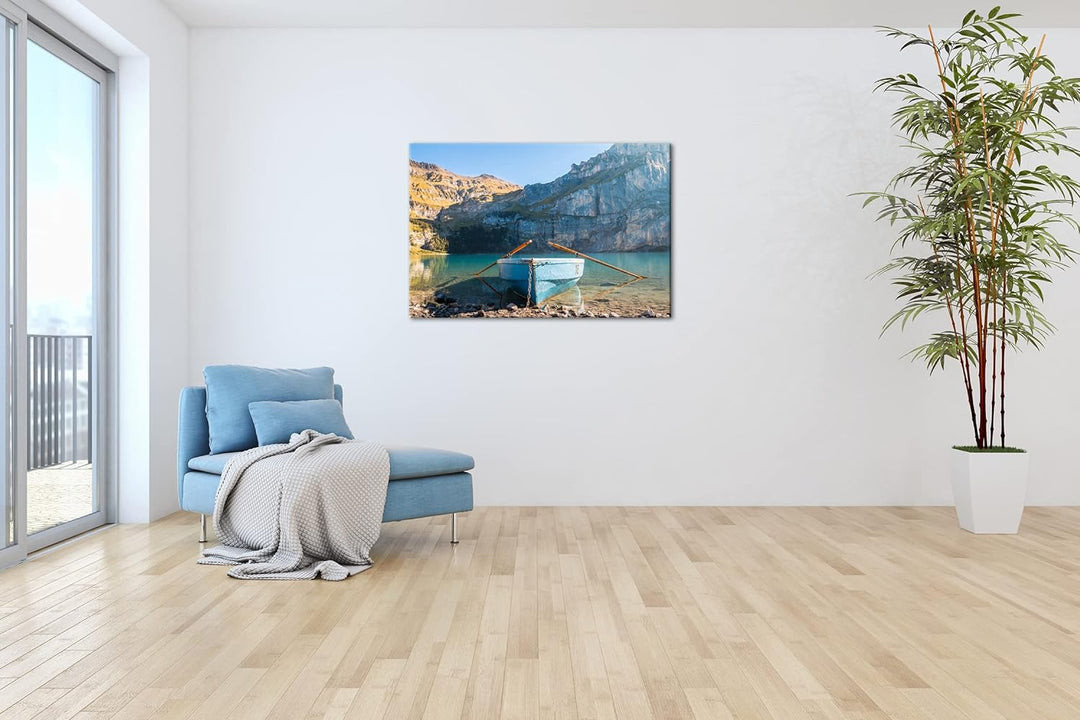 deyoli Traumhaftes Boot am See Format:90x60 cm als Leinwandbild, Motiv fertig gerahmt auf Echtholzra