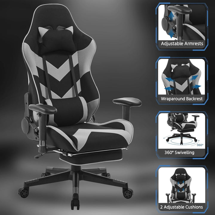 WOLTU® Racing Stuhl BS21gr Gaming Stuhl Bürostuhl Schreibtischstuhl Sportsitz mit Kopfstütze und Len